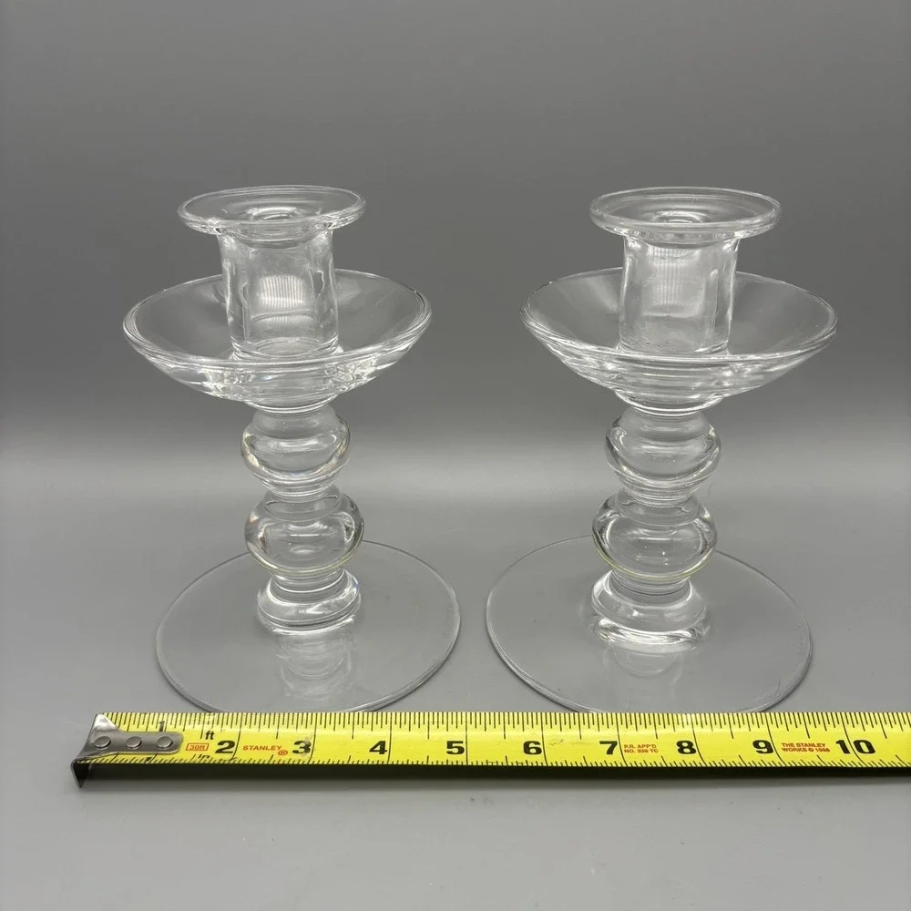 Val‎ St Lambert (2) Crystal Candlestick Holders Signed 7
